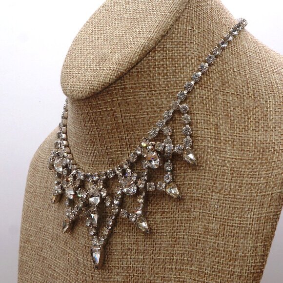 Elegant Vintage Cascading Crystal Choker Statement Necklace Adjustable 15" - Picture 5 of 13